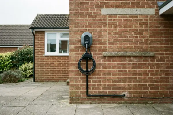 Illustration of an electric car charging point on a house wall