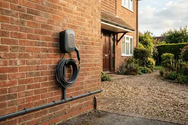 Illustration of an electric car charging point on a house wall