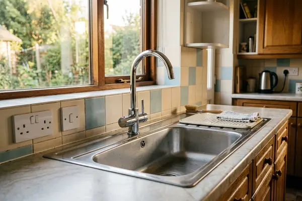 Illustration of new plumbing pipework and taps