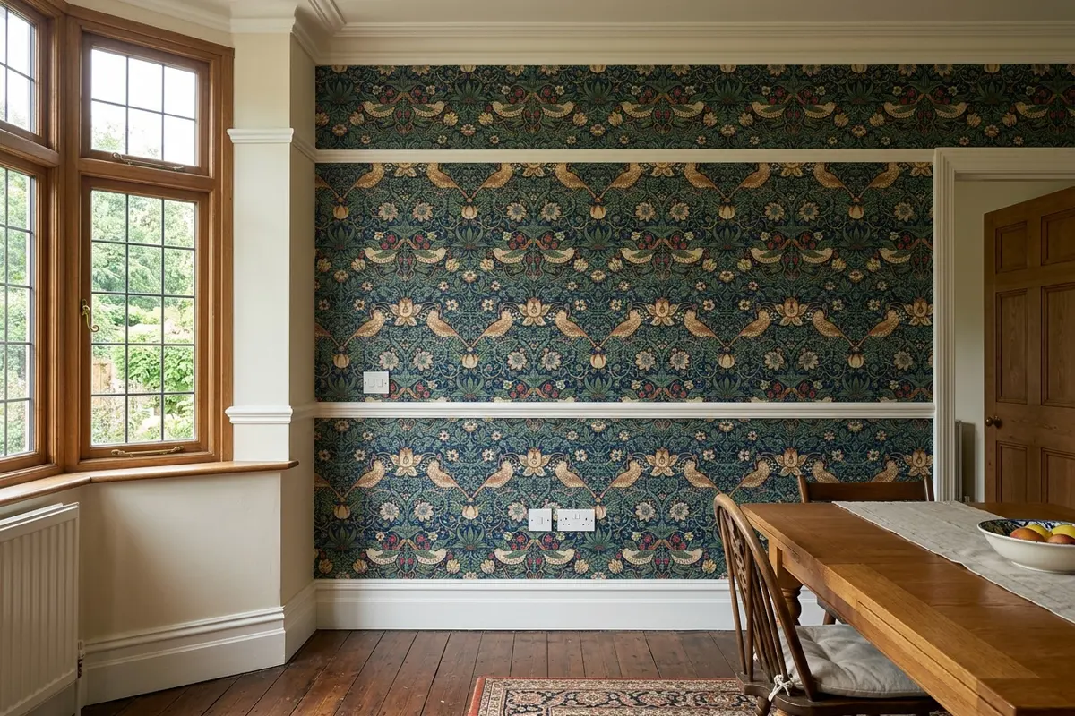 Illustration of newly hung wallpaper