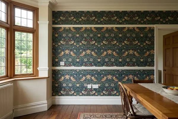 Illustration of newly hung wallpaper