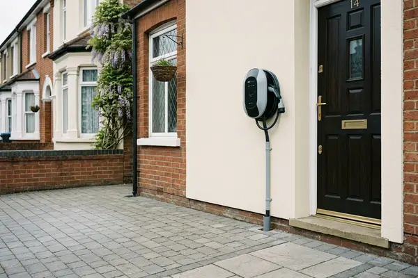 Illustration of an electric car charging point on a house wall