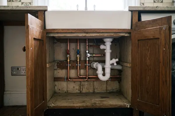 Illustration of new plumbing pipework and taps