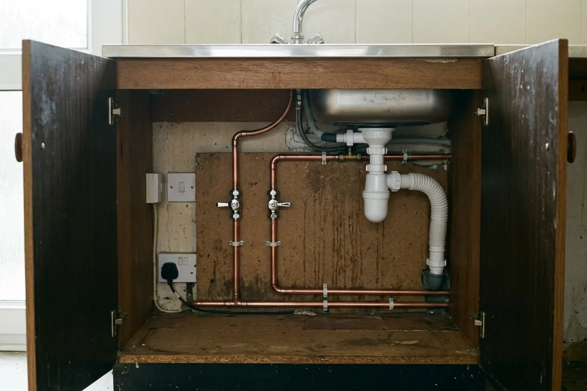 Illustration of new plumbing pipework and taps
