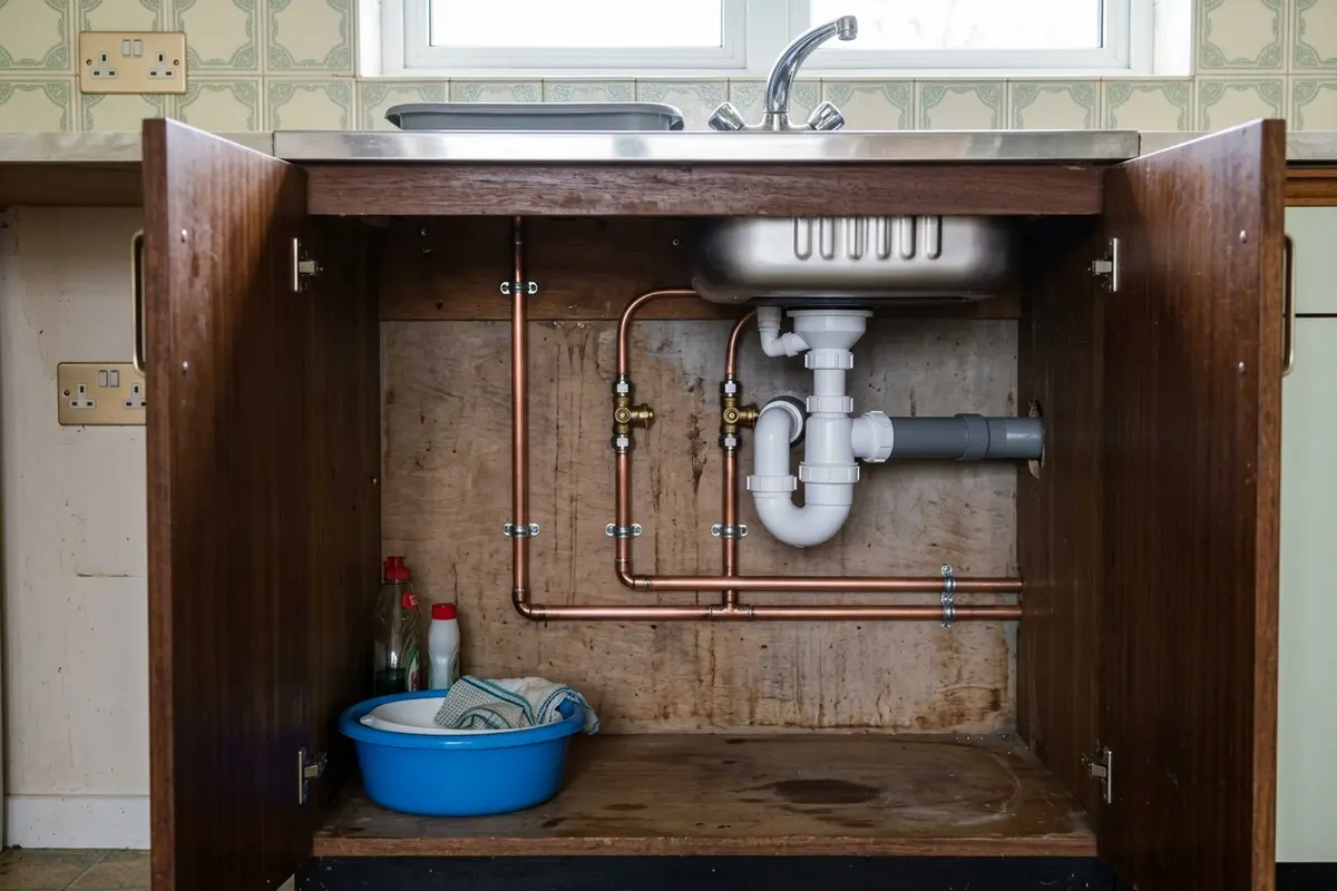 Illustration of new plumbing pipework and taps
