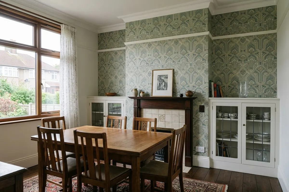 Illustration of newly hung wallpaper