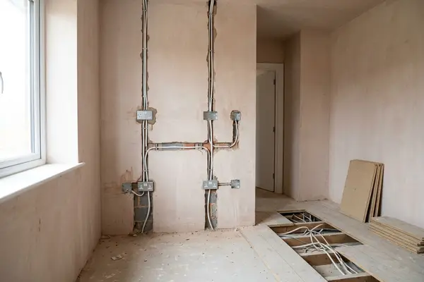 Illustration of a room being rewired