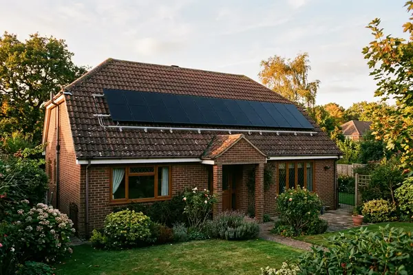 Illustration of solar panels and a home battery