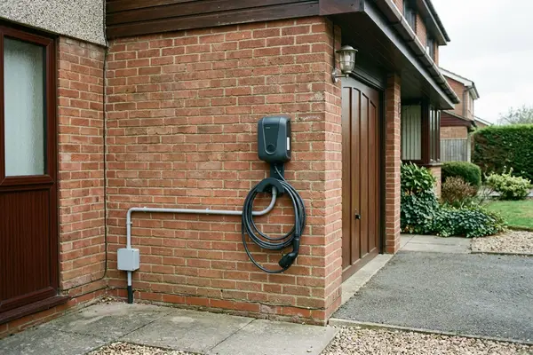 Illustration of an electric car charging point on a house wall