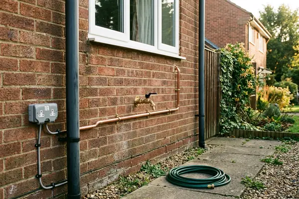 Illustration of new plumbing pipework and taps