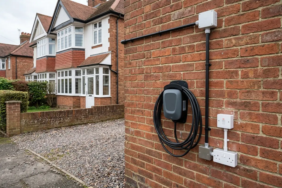Illustration of an electric car charging point on a house wall