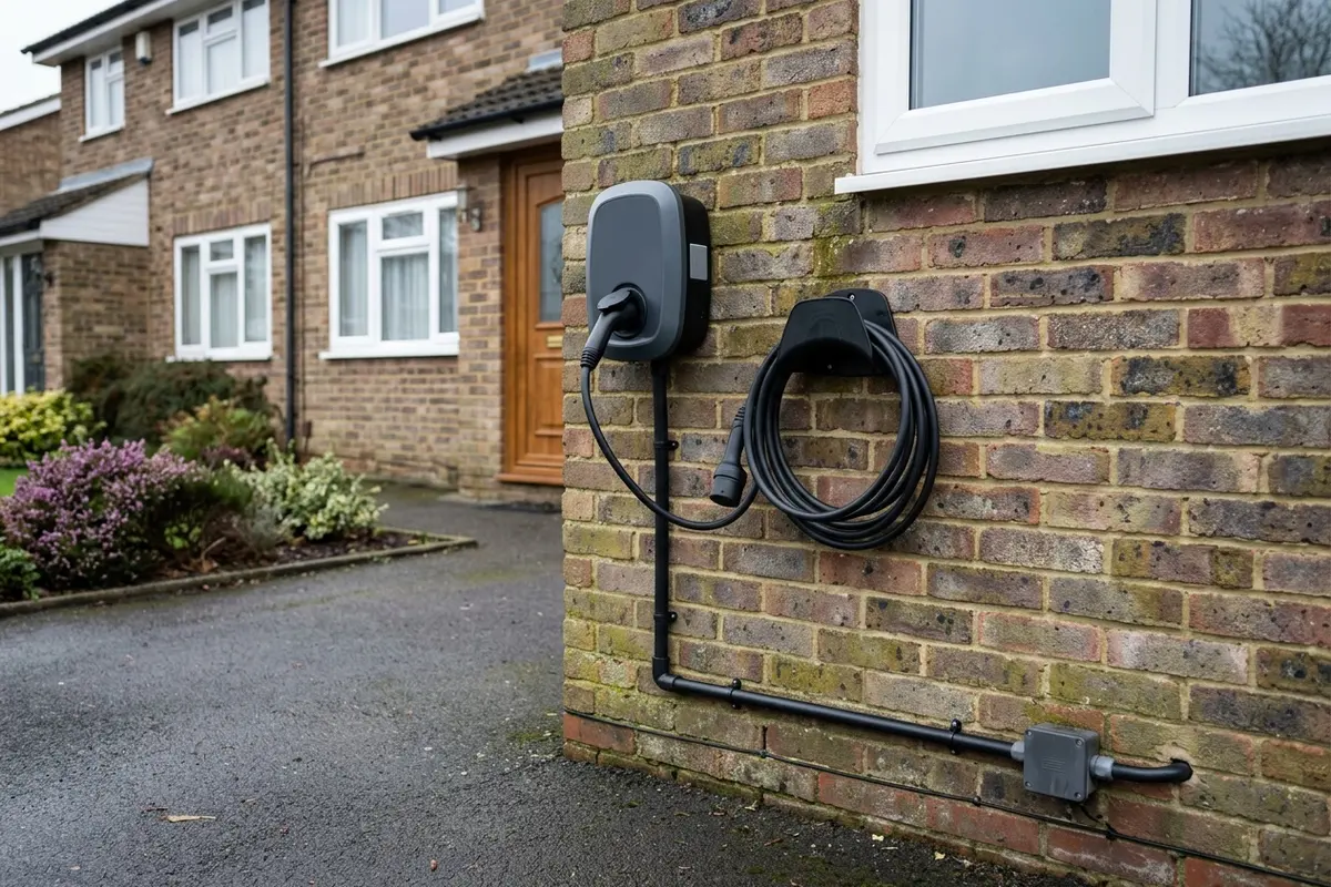 Illustration of an electric car charging point on a house wall