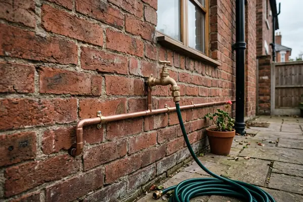 Illustration of new plumbing pipework and taps