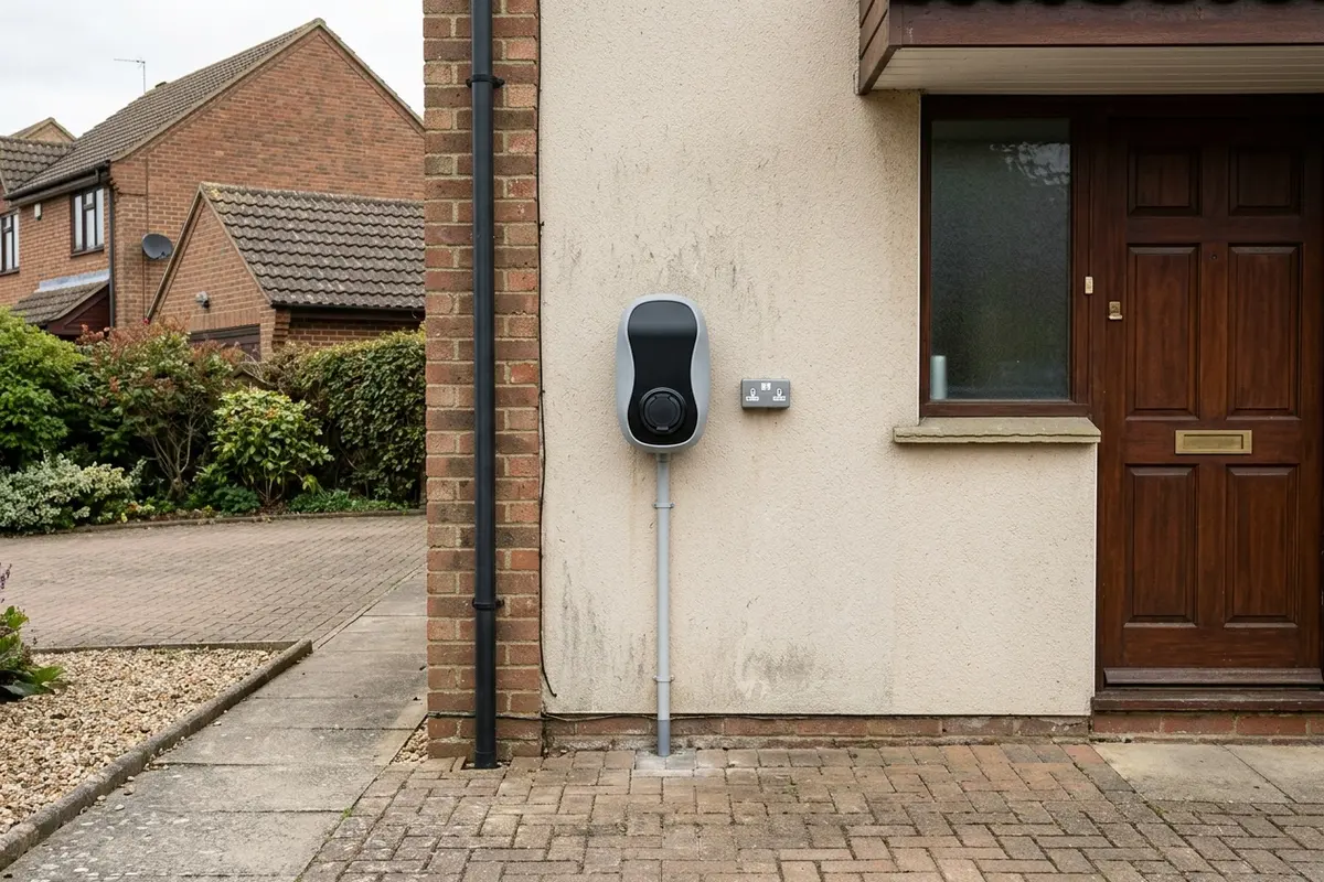 Illustration of an electric car charging point on a house wall