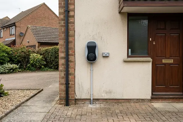 Illustration of an electric car charging point on a house wall