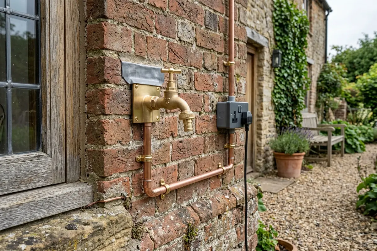 Illustration of new plumbing pipework and taps