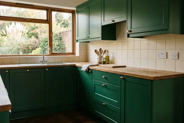 Illustration of spray-painted kitchen cabinets